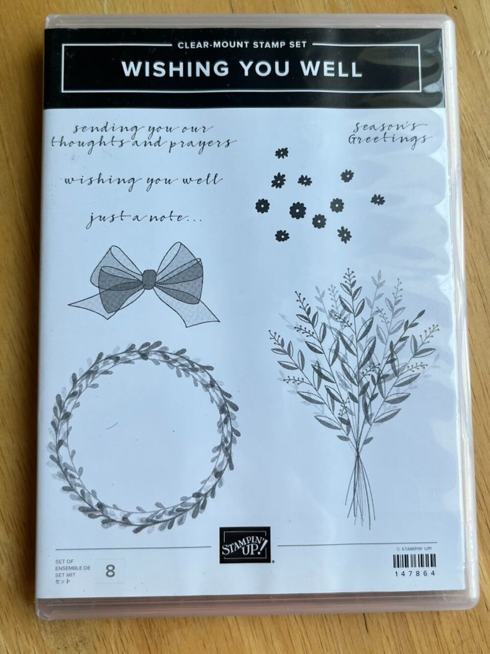 Stampin' Up Wishing You Well Stamp Set Wreath Flowers Bow Bouquet 147864 8 pcs